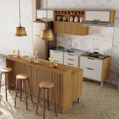 Imagem de Cozinha Completa Imperatriz 7 Portas 10 Gavetas com Ilha Gourmet Ripado 100% Mdf Freijó/Off White - Nesher