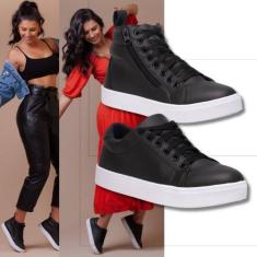 Imagem de Kit Tênis Feminino Preto Clássico + Tênis Feminino Cano Longo Preto Pa