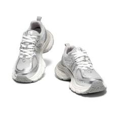 Imagem de BEAU TODAY Tênis grosso para mulheres, tênis fashion feminino, tênis de couro leve para mulheres, confortável casual com cadarço respirável, Prata, 36