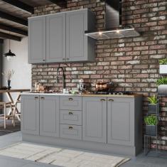 Imagem de Cozinha Compacta 3 Peças com Tampo Para Cooktop Emily Cinza/Marrom