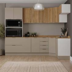 Imagem de Cozinha Modulada 7 Peças com Tampo e Rodapé Ipanema Cabecasa Madeiramadeira Cinza Trama/Acácia