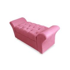 Imagem de Recamier Calçadeira Baú Veneza Solteiro 90 Cm Suede Rosa Barbie Lm Dec