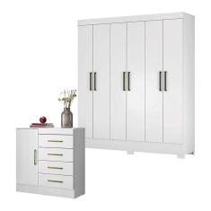 Imagem de Cômoda Montevidéu e Guarda Roupa Casal Verso Branco - Demóbile