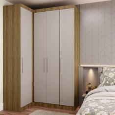 Imagem de Guarda Roupas Modulado De Canto Reto 2 Peças Com 4 Portas Paris Móveis Avelã Pf Com Cinammon Pf