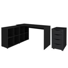Imagem de Mesa Escrivaninha Em L Eron E Gaveteiro Com Rodízios Mity A06 Preto - 