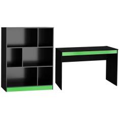 Imagem de Mesa E Estante Para Escritorio Gamer B28 Preto Verde Novam Preto Verde