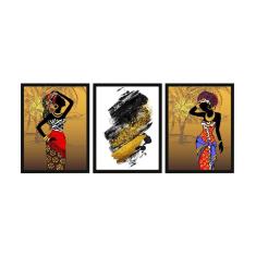 Imagem de Conjunto Quadro Decorativo Abstrato Mulher Negra Sala Quarto