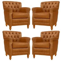 Imagem de Kit 04 Poltronas Decorativas Sala de Estar Níger Pés Madeira Couro Mel - Gran Belo