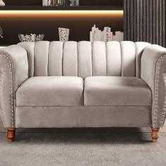 Imagem de Namoradeira Realeza Sofá Chesterfield Decoração Sala Recepção Estilo Retrô Bege Claro