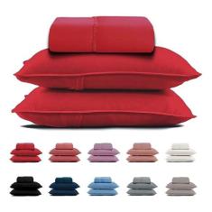 Imagem de Jogo de Lençol Queen 3 Peças Vermelho Malha 100% Algodão