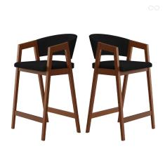 Imagem de Kit 2 Banquetas Alta de Madeira Maciça Pinhão Ravena com Encosto Suede Preto CCS