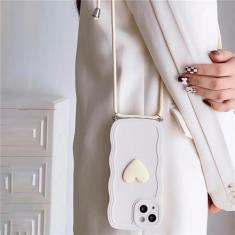 Imagem de Colar crossbody cordão amor coração onda borda capa macia para iPhone 15 14 Pro Max 13 12 11 X XS XR 7 Plus capa, branca, para iPhone 12 ProMax