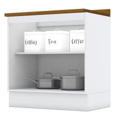 Imagem de Balcão 2 Portas 80cm Americana com Tampo - Móveis Henn Branco/Nature