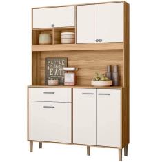 Imagem de Armário de Cozinha Erva Doce 120cm 6 Portas 1 Gaveta Nicioli Cor Freijó Off White