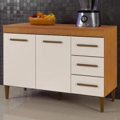 Imagem de Balcão De Cozinha Virtus 2 Portas 3 Gavetas Nature/Off White - Kaiki M