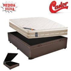 Imagem de Cama Box Baú Viúva Medida Especial Sintético + Colchão Castor Molas Pr