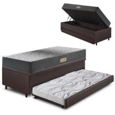 Imagem de Bicama Box Baú Solteiro 88X188 material sintético Linho Marrom com Col