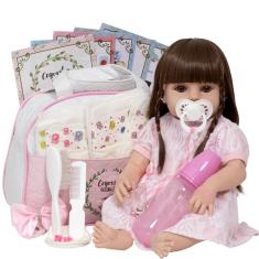 Imagem de Boneca Reborn Realista Nicole Vestido Rosa Enxoval Completo