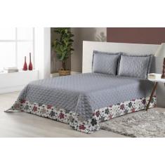 Imagem de Jogo De Cama Colcha Casal Queen Vitória 3 Peças Cinza - Brucebaby Bord