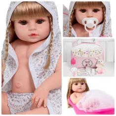 Imagem de Boneca Reborn Recém Nascida Loira Coelhinho Pelúcia Enxoval - Cegonha