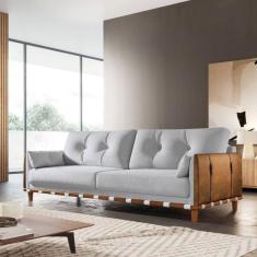 Imagem de Sofá 3 Lugares Texas Living 2M D33 Base Em Madeira Linho Cor:Tramado Cinza