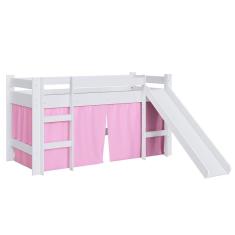 Imagem de Cama Infantil Com Escorregador Branco E Cortina Rosa