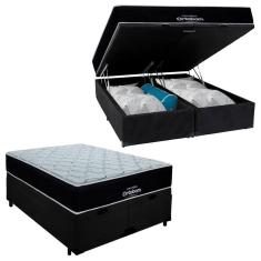 Imagem de Cama Box Baú Queen Suede + Colchão Airtech Molas Ensacadas Antares Ortobom 158x188x71 Preto