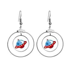 Imagem de Universo e alienígena OVNI Art Deco, brincos modernos de argola pendente, joia circular