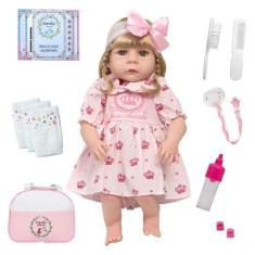 Imagem de Boneca Reborn Loira Corpo De Vinil Siliconado + Acessórios - Cegonha R