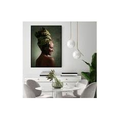 Imagem de Quadro Canvas Pint Abst. Mulher Negra Fundo Verde 1,00x80