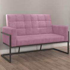 Imagem de Namoradeira Com 2 Lugares Base de Ferro para Recepção Decorativa (Tecido Suede, ROSA)