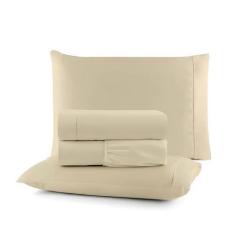 Imagem de Jogo De Lençol King 04 Peças 100% Algodão Percal 300 Fios Ponto Palito