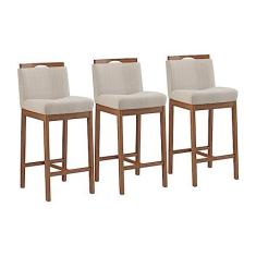 Imagem de Conjunto 3 Banquetas Madeira Maciça Dani Nogueira Tec Linho