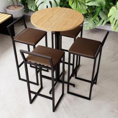 Imagem de Conjunto Mesa Alta Bar Bistr  Redonda Pinus 4 Banquetas Confo