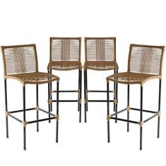 Imagem de Kit 4 Banquetas Havaí em Corda Sintética Artesanal  para Área Gourmet,