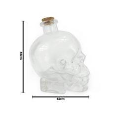 Imagem de Garrafa de Vidro Formato Cranio Caveira Com Tampa Rolha Resistente 750ml