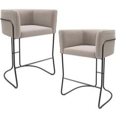Imagem de Kit 02 Banquetas Baixa Base de Aço Preto Betina D02 Bouclê Creme B-54 