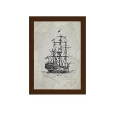 Imagem de Quadro Vintage Náutico Caravela Moldura Marrom 22x32cm