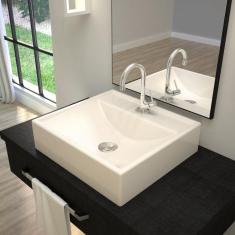 Imagem de Kit Cuba Q39 Com Torneira 1198 Metal E Válvula Click 1''B + Sifão Cromado E Flexível Compace Bege