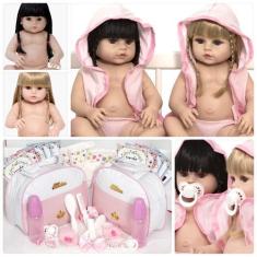 Imagem de Bonecas Gêmeas Tipo Reborn Realista 46cm Bolsa Vários Itens - Cegonha
