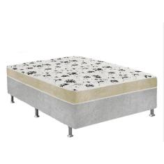 Imagem de Cama Box Casal Suede Cinza + Colchão Casal Suede Bege Espuma 138x188x55