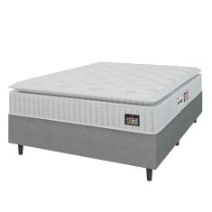 Imagem de Cama Box Colchão Casal Espuma D33 Vangogh Pillow Top 138x188x67cm Branco-Cinza Hellen Suporta até 120kg por Pessoa