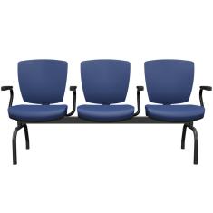 Imagem de Cadeira Longarina 3 Lugares Aeroporto Recepção Preto Baixa Flexi P03 Vinil Azul - Lyam