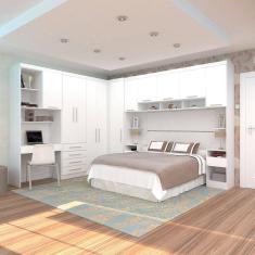 Imagem de Quarto de Canto Casal com Guarda Roupas Cabeceira e Bancada Home Office Alpes Luciane Móveis