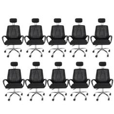 Imagem de Kit 10 Cadeiras Office Presidente com Encosto e Rodízios Cádis Preto