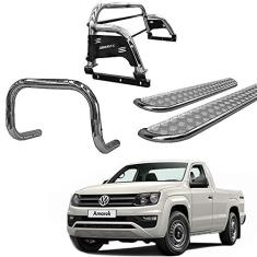 Imagem de Kit Quebra Mato + Estribo CHAPA +Santo An.H3 AMAROK CS CROMO