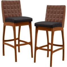 Imagem de Kit 02 Banquetas Altas Cozinha Sala Jantar Fixa Mila B04 Corano Marrom