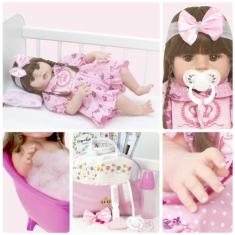 Imagem de Boneca Reborn Silicone Laura Bebe + Bolsa Maternidade Itens - Cegonha 