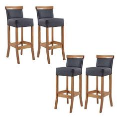 Imagem de Kit 4 Banquetas Alta Encosto Estofada 36x100 Cm Diamantina Madeira Maciça Mel Linho Cinza L67 - RMI