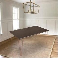 Imagem de Mesa de Jantar Elen 140x80cm Tampo Amêndoa com Base Cobre